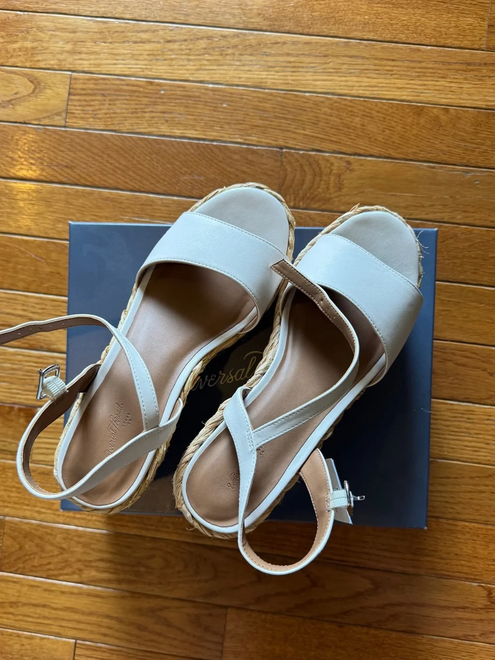 Universal Thread Cream Espadrille Wedge Sandals with Ankle Strap